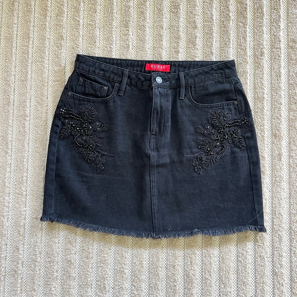 GUESS Black Embellished Denim Skirt size small